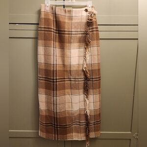 Cambridge Country Plaid Tan and Brown Women's Vintage Wrap Skirt
